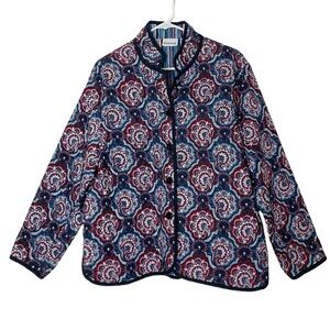 Vintage Quilted Jacket Reversible Womens Size XL Large Bon Worth Paisley Striped